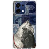 Oppo A6 PRO Uyumlu Mavi Kilim Desenli Siyah ve Beyaz At Baskılı Silikon Kılıf