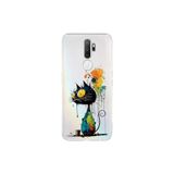 Oppo A9 2020 ile Uyumlu Splash Kedi Tasarımlı Slimfit Şeffaf Silikon Kılıf