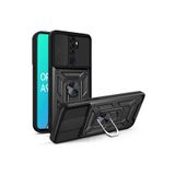 Oppo A9 2020 Kılıf Magnetik Standlı Kamera Korumalı Sürgülü Vega Kapak + Ekran Koruma Siyah