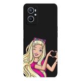 Oppo A96 4G İle Uyumlu Siyah Barbie Heart Desenli Silikon Kılıf