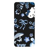 Oppo A96 4G İle Uyumlu Siyah Blue Flow Kitty Desenli Silikon Kılıf