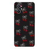 Oppo A96 4G İle Uyumlu Siyah Cherry Desenli Silikon Kılıf