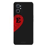Oppo A96 4G İle Uyumlu Siyah E-Harfli Touch of Love Desenli Silikon Kılıf