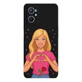 Oppo A96 4G İle Uyumlu Siyah Rose Heart Desenli Silikon Kılıf