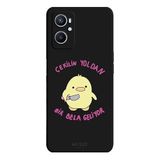 Oppo A96 4G İle Uyumlu Siyah Sevimli Ördek Desenli Silikon Kılıf