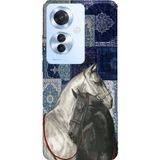 OPPO Reno 11F Uyumlu Mavi Kilim Desenli Siyah ve Beyaz At Baskılı Silikon Kılıf