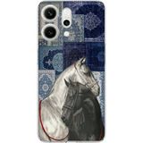Oppo Reno 14 5G Uyumlu Mavi Kilim Desenli Siyah ve Beyaz At Baskılı Silikon Kılıf
