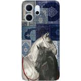 OPPO Reno 14F Uyumlu Mavi Kilim Desenli Siyah ve Beyaz At Baskılı Silikon Kılıf
