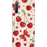 Oppo Reno 3-A91 Uyumlu Kiraz, Kırmızı Kurdele ve Kalp Baskılı Silikon Kılıf