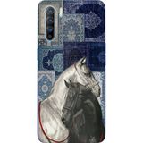 Oppo Reno 3-A91 Uyumlu Mavi Kilim Desenli Siyah ve Beyaz At Baskılı Silikon Kılıf