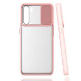 Oppo Reno 3 ile uyumlu Kılıf Slayt Sürgülü Arkası Buzlu Lensi Kapak - Pembe Açık
