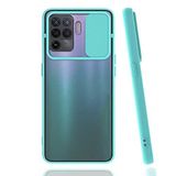 Oppo Reno 3 ile uyumlu Kılıf Slayt Sürgülü Arkası Buzlu Lensi Kapak - Turkuaz