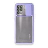 Oppo Reno 5 Lite Palm Buzlu Kamera Sürgülü Silikon Lila Kılıf