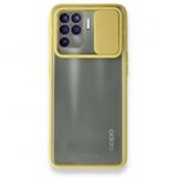 Oppo Reno 5 Lite Palm Buzlu Kamera Sürgülü Silikon Sarı Kılıf