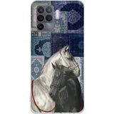 OPPO Reno 5 Lite Uyumlu Mavi Kilim Desenli Siyah ve Beyaz At Baskılı Silikon Kılıf