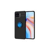 Oppo Reno A73 Kılıf Ravel Yüzüklü Standlı Silikon Kapak+ Ekran Koruma + Kablo Koruma SİYAH-MAVİ