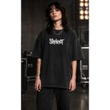 OPPPSSS Slipknot Eskitme Yıkamalı Oversize Tişört Ön Ve Arka Baskılı Nu Metal Siyah Tshirt