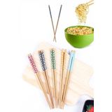 Optana 5 Çift Chopstick Yıkanabilir Organik Ahşap Desenli Bambu Yemek Çubuğu