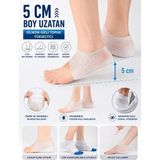 Optana 5 cm Silikon Boy Uzatıcı Çorap Gizli Topuk Yükseltici Tabanlık Beyaz - 1 Çift - 38 - 45