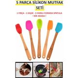 Optana Silikon Spatula Set Yemek Hazırlama Kek Tatlı Yemek Mutfak Seti 5 Adet Kaşık Fırça