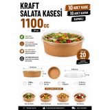 OPTİMEX 1100 cc Kraft Bowl Salata Kasesi Kapaklı 10 Adet – 37 oz Büyük Boy Yuvarlak Karton Şeffaf Kapaklı