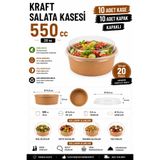 OPTİMEX 550 cc Kraft Bowl Salata Kasesi Kapaklı 10 Adet – 20 oz Karton Salata Kasesi Şeffaf Kapaklı Kase