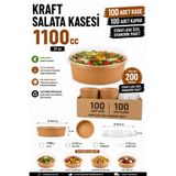 OPTİMEX Kraft 1100 cc 37 oz Kapaklı 100 Adet Bowl Waffle Salata Meyve Tatlı Kasesi Ekonomik Paket