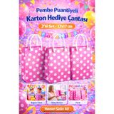 OPTİMEX Pembe Puantiyeli Karton Hediye Çantası 3’lü Set – 12x17 cm – Parti Doğum Günü Baby Shower Uyumlu
