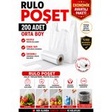 OPTİMEX Şeffaf Kulplu Rulo Poşet 200 Adet Orta Boy Dayanıklı Esnek Market Manav Gıda Taşıma Poşeti