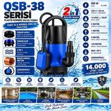 Optivex 900W 1.2 Hp Kombine Dalgıç Pompa 2’si 1 Arada Şamandıralı 14.000 L/saat Temiz & Kirli Su Tahliye Pompası