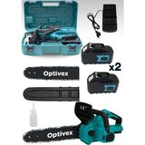 OPTIVEX Mavi Şarjlı Ağaç Odun Kesme Makinası Zincirli Testere 21v 4 Amper Kömürsüz