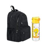optizon SİYAH RENK 2'li OKUL Çanta ve SULUK SETİ - Krinkıl Su Geçirmez Kumaş - Unisex Sırt Çantası (SİYAH ÇANTA ve TWEETY Suluk)