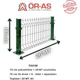 Ör-As Tel Örgü 70'lik Panel Çit Takım 20 mt + 1 Direk Avantaj Paket Yeşil Renk - 1-Adet