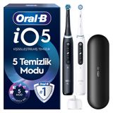 Oral-B iO5 Şarjlı/Elektrikli Diş Fırçası, 2'li Set, Mat Siyah & Beyaz, 2 Fırça Başlığı, Uzun Ömürlü Pil, Premium Seyahat Kabı