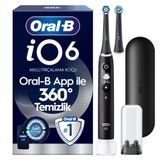 Oral-B iO6 Siyah Şarjlı/Elektrikli Diş Fırçası, 2 Fırça Başlığı, Uzun Ömürlü Pil, Premium Seyahat Kabı, Yedek Başlık Kabı