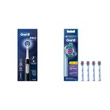 Oral-B Pro Serisi 1 Siyah Elektrikli Diş Fırçası, 1 Diş Fırçası Başlığı, Braun Tasarımı + Oral-B 3D White X-Filament Şarjlı Diş Fırçası Yedek Başlığı 4 Adet