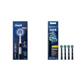 Oral-B Pro Serisi 1 Siyah Elektrikli Diş Fırçası, 1 Diş Fırçası Başlığı, Braun Tasarımı + Oral-B Cross Action X-Filament Siyah Şarjlı Diş Fırçası Yedek Başlığı 4 Adet