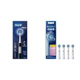 Oral-B Pro Serisi 1 Siyah Elektrikli Diş Fırçası, 1 Diş Fırçası Başlığı, Braun Tasarımı + Oral-B Sensitive X-Filament Şarjlı Diş Fırçası Yedek Başlığı 4 Adet