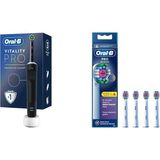Oral-B Şarjlı/Elektrikli Diş Fırçası Vitality Pro Siyah Koruma ve Temizlik + Oral-B 3D White X-Filament Şarjlı Diş Fırçası Yedek Başlığı 4 Adet