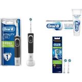 Oral-B Vitality Cross Action Black Şarjlı Diş Fırçası + Oral-B Crossaction Elektrikli Diş Fırçası Yedek Başlığı 2'li + Oral-B Onarım Orijinal 75 ml
