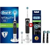 Oral-B Vitality D150 Şarj Edilebilir Diş Fırçası Cross Action+Siyah 2'li Yedek Başlık - Beyaz
