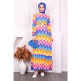 Oranj Mint Desenli Eteği Katlı Viscon Elbise - Oranj - Mint - 40 - 42