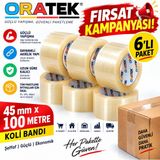 Oratek 45X100 Metre 6 Lı Paket Koli Bandı Şeffaf Güçlü Yapışkanlı Okul Kitap Evrak Koli Paketleme Bandı - 1 Adet - --