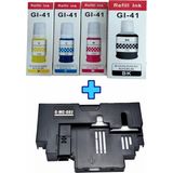 Oratek Canon Gı-41 G550 4 Renk Muadil Mürekkep Seti + Canon MC-G02 Muadil Atık Kutusu Bakım Tankı Hediye - Renkli - Siyah