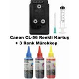Oratek Canon Pixma E3440 / Cl-56 Renkli Tıpalı Dolabilen Kartuş+3 Renk 100 ml Mürekkep+Şırınga - Beyaz