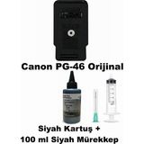 Oratek Canon Pixma E3440 / Pg-46 Siyah Tıpalı Dolabilen KARTUŞ+100 ml Mürekkep+Şırınga - Beyaz