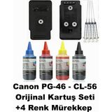 Oratek Canon Pixma E414 Pg-46 / Cl-56 Siyah-Renkli Tıpalı Dolabilen Mürekkepli Kartuş Seti - Beyaz