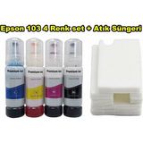 Oratek Epson 103 L5190 4 Renk Muadil Mürekkep Seti + Yazıcı Atık Ped Tankı Süngeri Waste Ink Ped - Renkli - Siyah