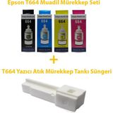 Oratek Epson Ecoprınter L382 Uyumlu 4 Renk Muadil Mürekkep Seti +T664 Yazıcı Atık Ped Tankı Süngeri Waste Ink Pedi - Renkli