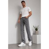 oraystore Erkek Gri Yıkamalı Straight Fit Jean Pantolon – Rahat Kalıp, Günlük Şık Denim
